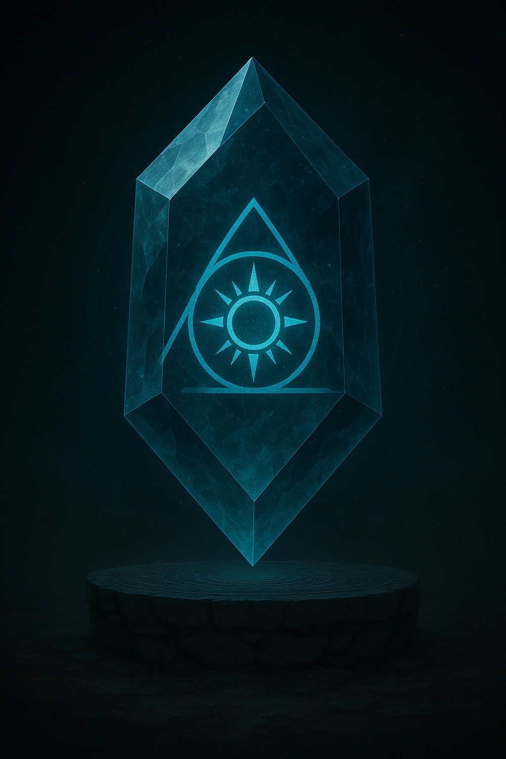 ECLYPSE blue crystal with a radiant sun within a triangle